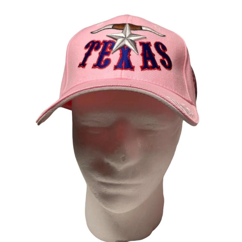 Vintage Texas StrapBack Hat Cap Baseball Embroidered Pink Made In The USA New